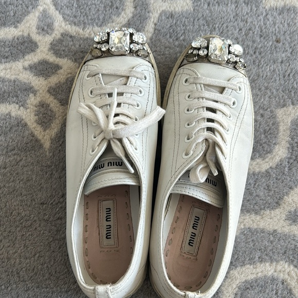 Miu Miu Jewelled Cap Toe Leather Size 7.5 Sneaker - Picture 10 of 10